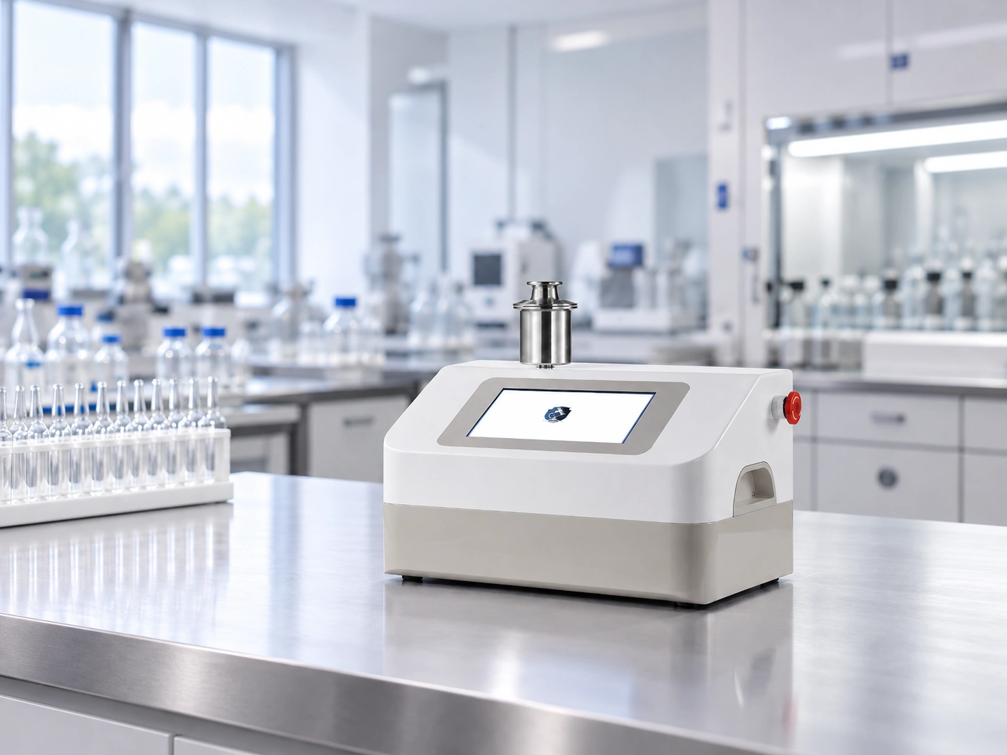 MedIntegrity MFT-600 pharmaceutical ampoule leak tester for vacuum decay testing in a laboratory